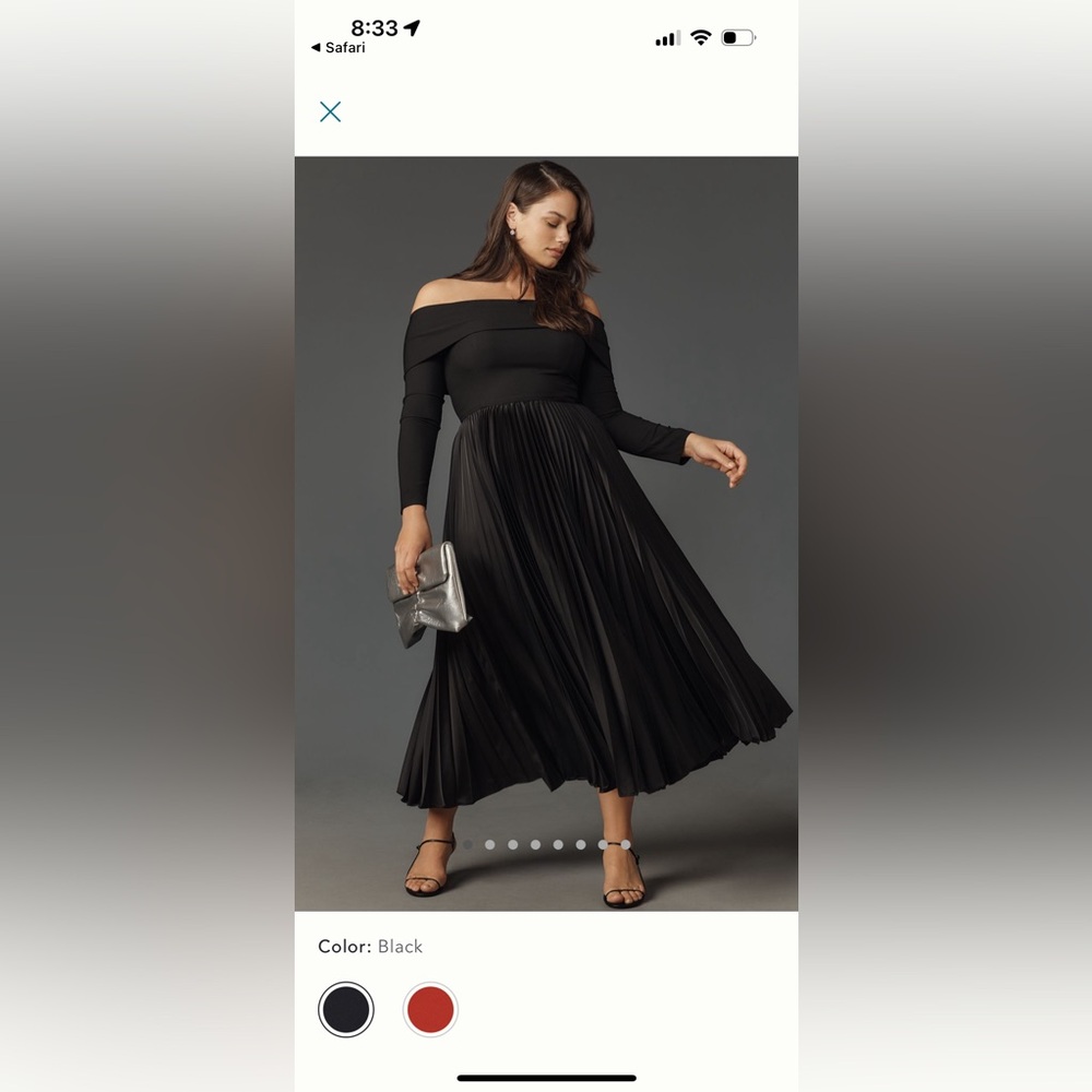 Anthropologie Hutch off the Shoulder long Sleeve Pleated Maxi Dress